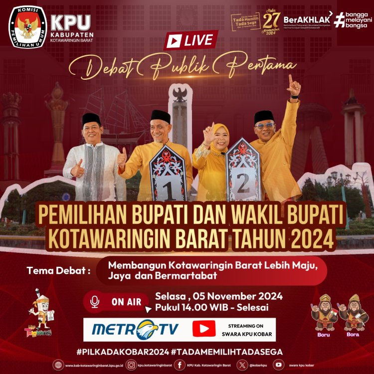 " KEMERIAHAN MENYAMBUT DEBAT PUBLIK PERTAMA PILKADA KOBAR : PERSIAPAN DEBAT DI GRAND STUDIO METRO TV JAKARTA DITARGETKAN SEMPURNA "